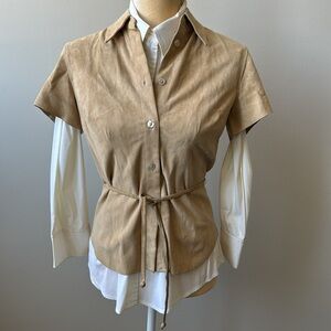Vintage Suede Blouse Smacket Shirt The Wrights Luxury Short Sleeve, Size Small 4
